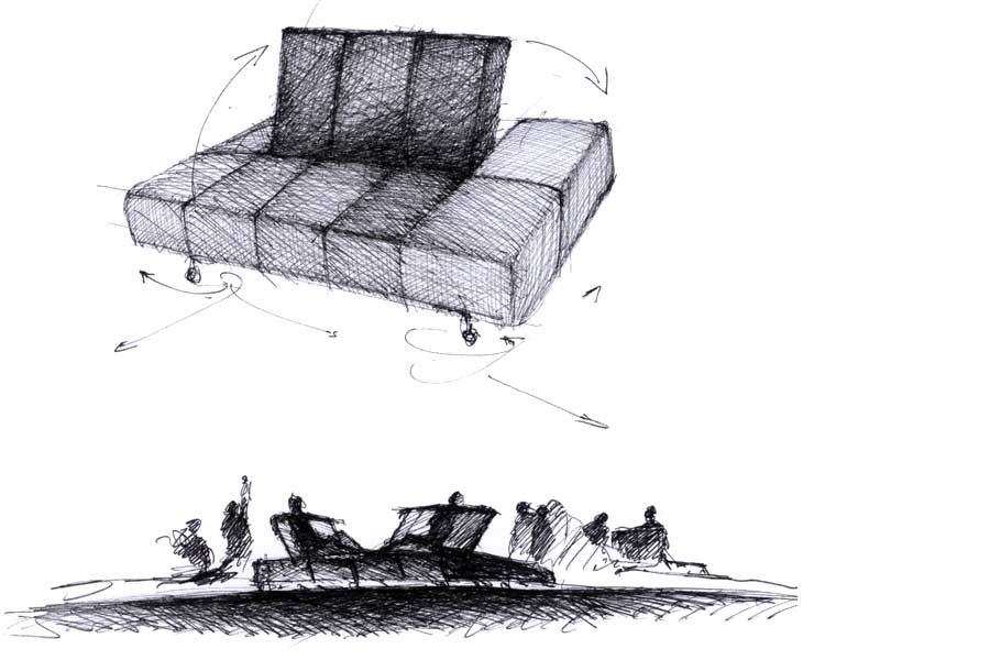 Lounge-Möbel - Darstellung einer Liege nach Fr. Kiesler