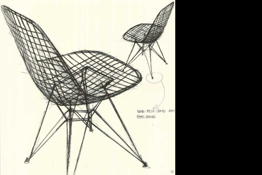 Stühle - Design: Charles & Ray Eames - Zeichnung für Interzum-Sonderschau, Köln 2011