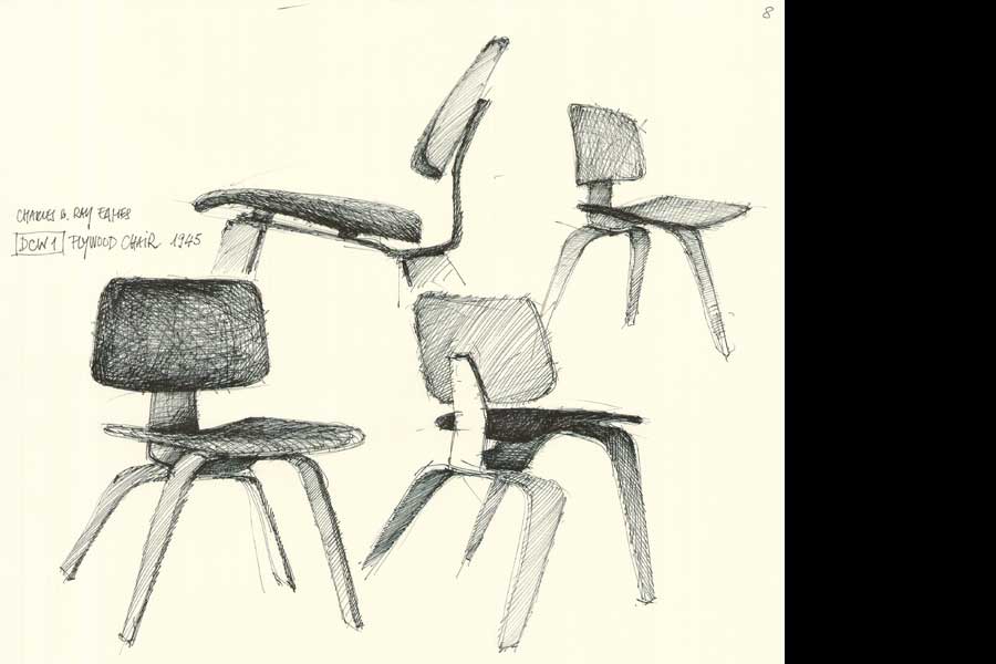 Lounge-Chair - Design: Charles & Ray Eames -  Zeichnung für Interzum-Sonderschau, Köln 2011